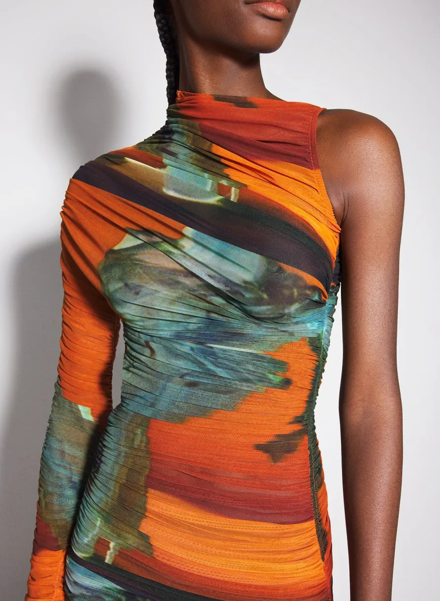 Women MUGLER Archive print asymmetrical mesh dress