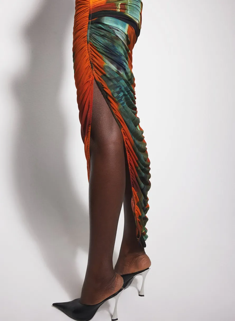 Women MUGLER Archive print asymmetrical mesh dress