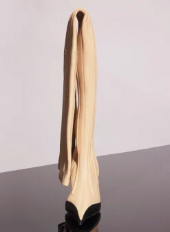 MUGLER bi-color boned leather fang 95 thigh high boots