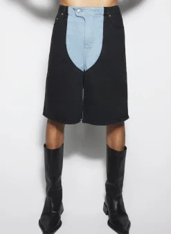 Women MUGLER bi-color laced denim shorts