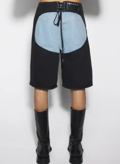 Women MUGLER bi-color laced denim shorts