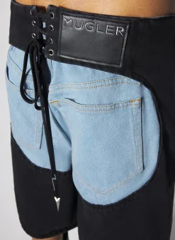 Women MUGLER bi-color laced denim shorts