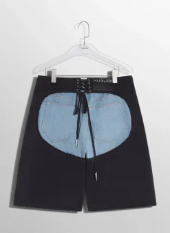 Women MUGLER bi-color laced denim shorts