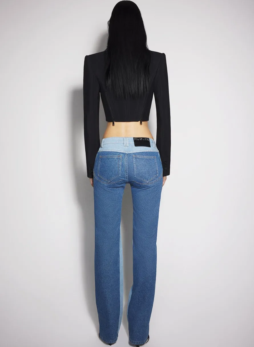 Women MUGLER bi-tone blue straight leg jeans