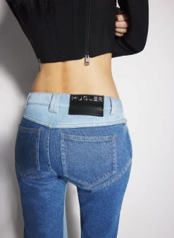 Women MUGLER bi-tone blue straight leg jeans