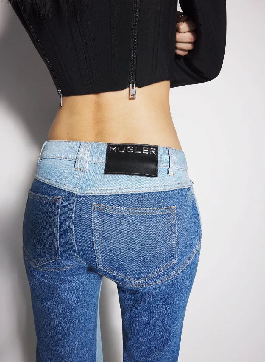 Women MUGLER bi-tone blue straight leg jeans