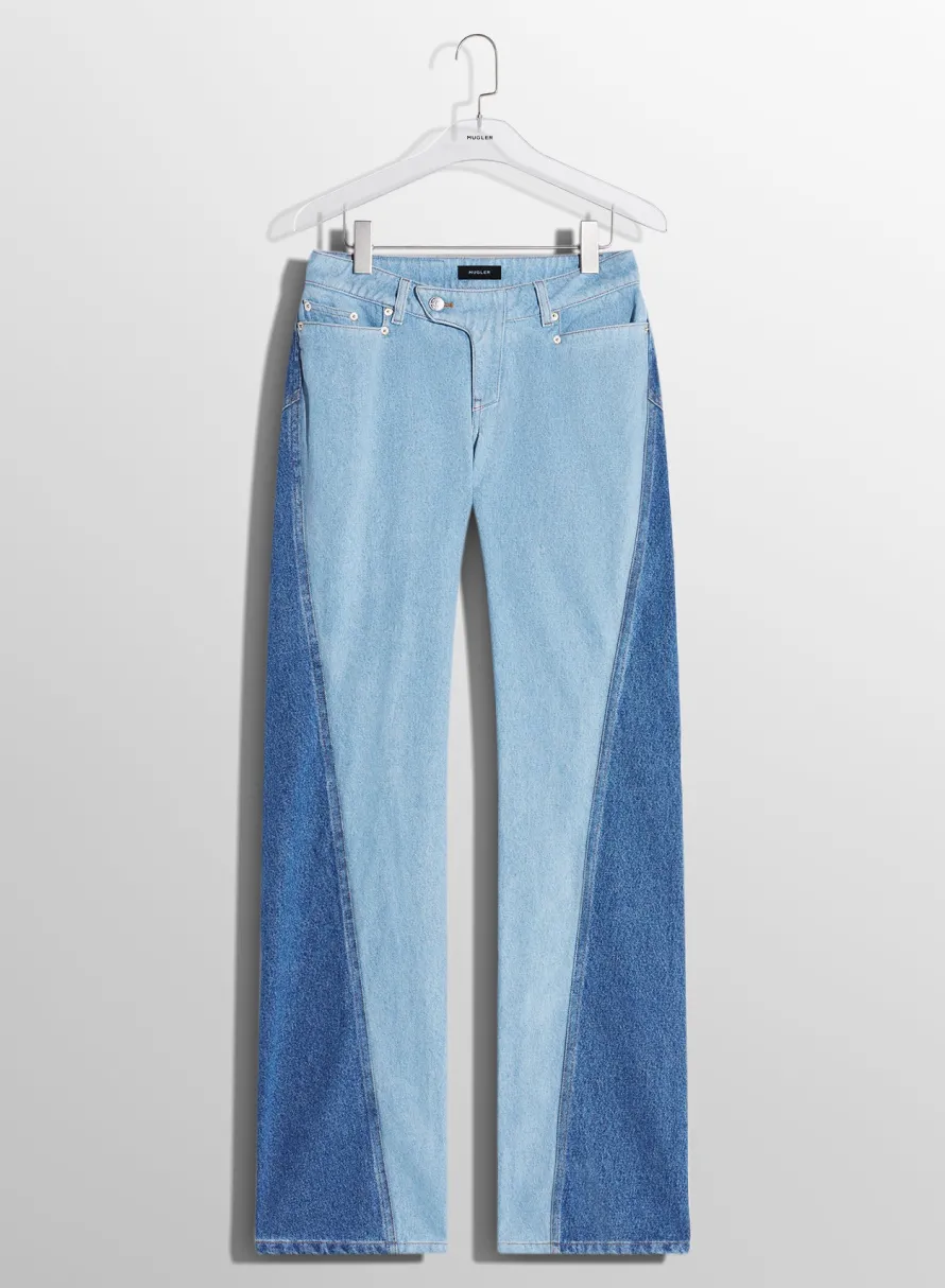 Women MUGLER bi-tone blue straight leg jeans