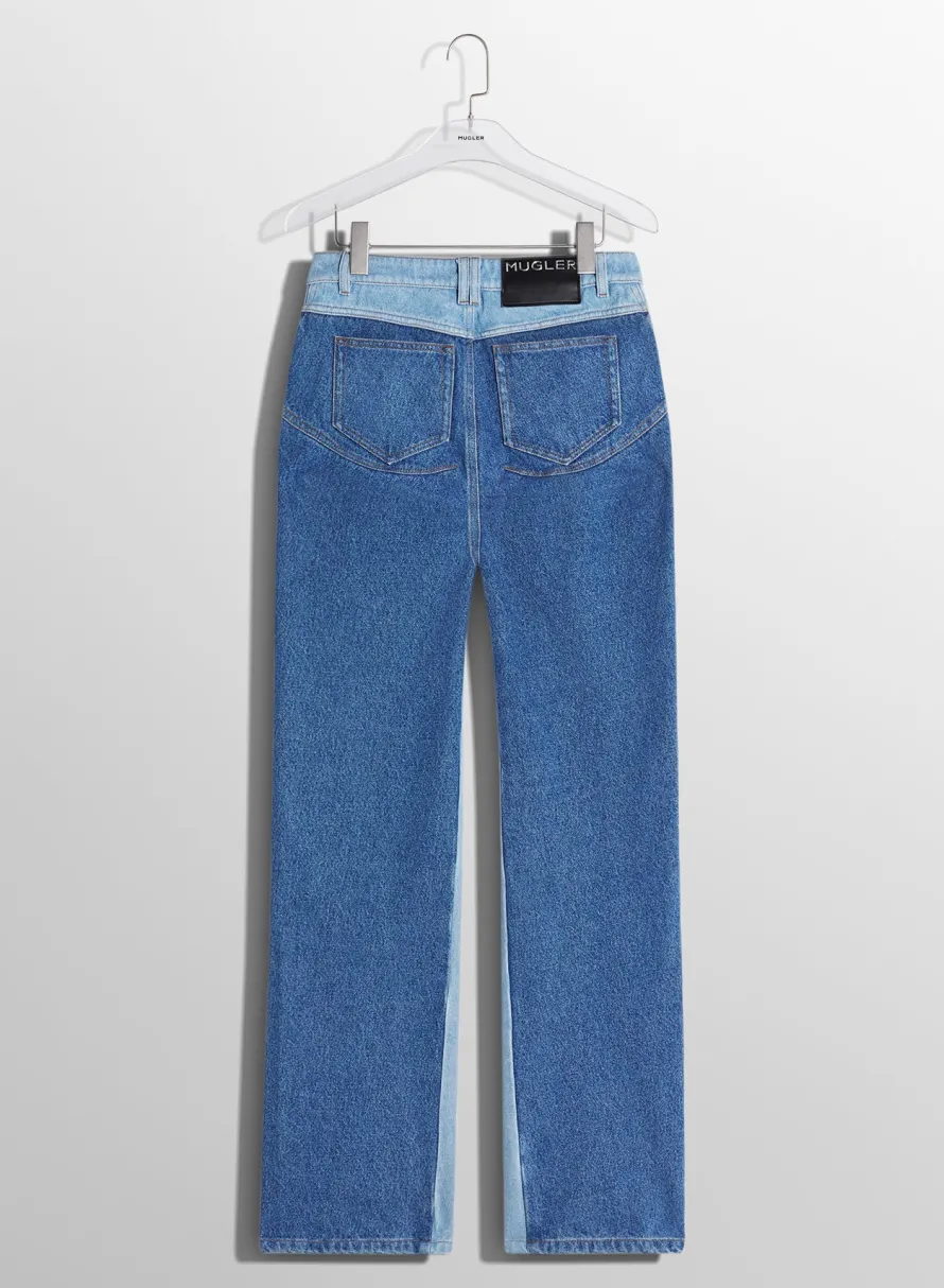 Women MUGLER bi-tone blue straight leg jeans