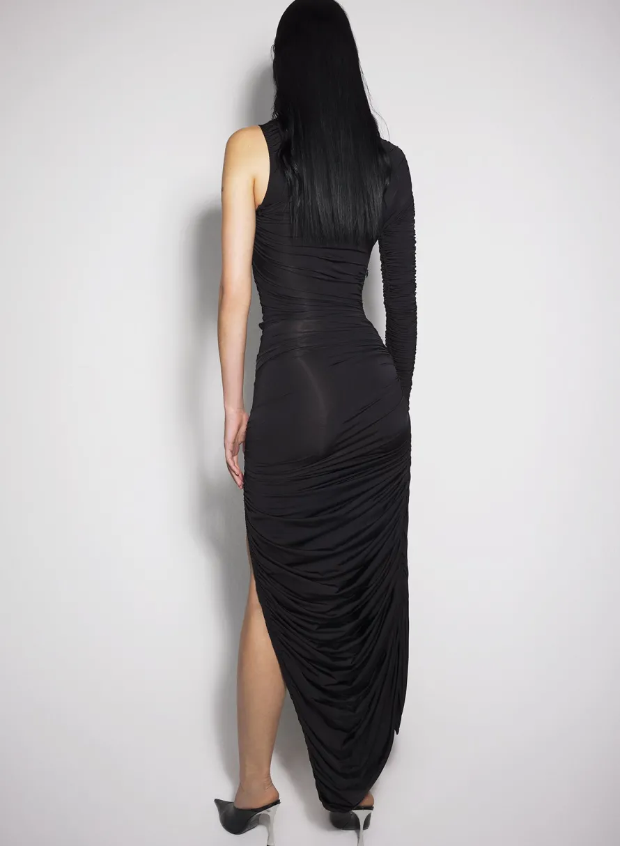 Women MUGLER black asymmetrical pierced ruched dress