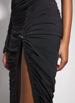 Women MUGLER black asymmetrical pierced ruched dress