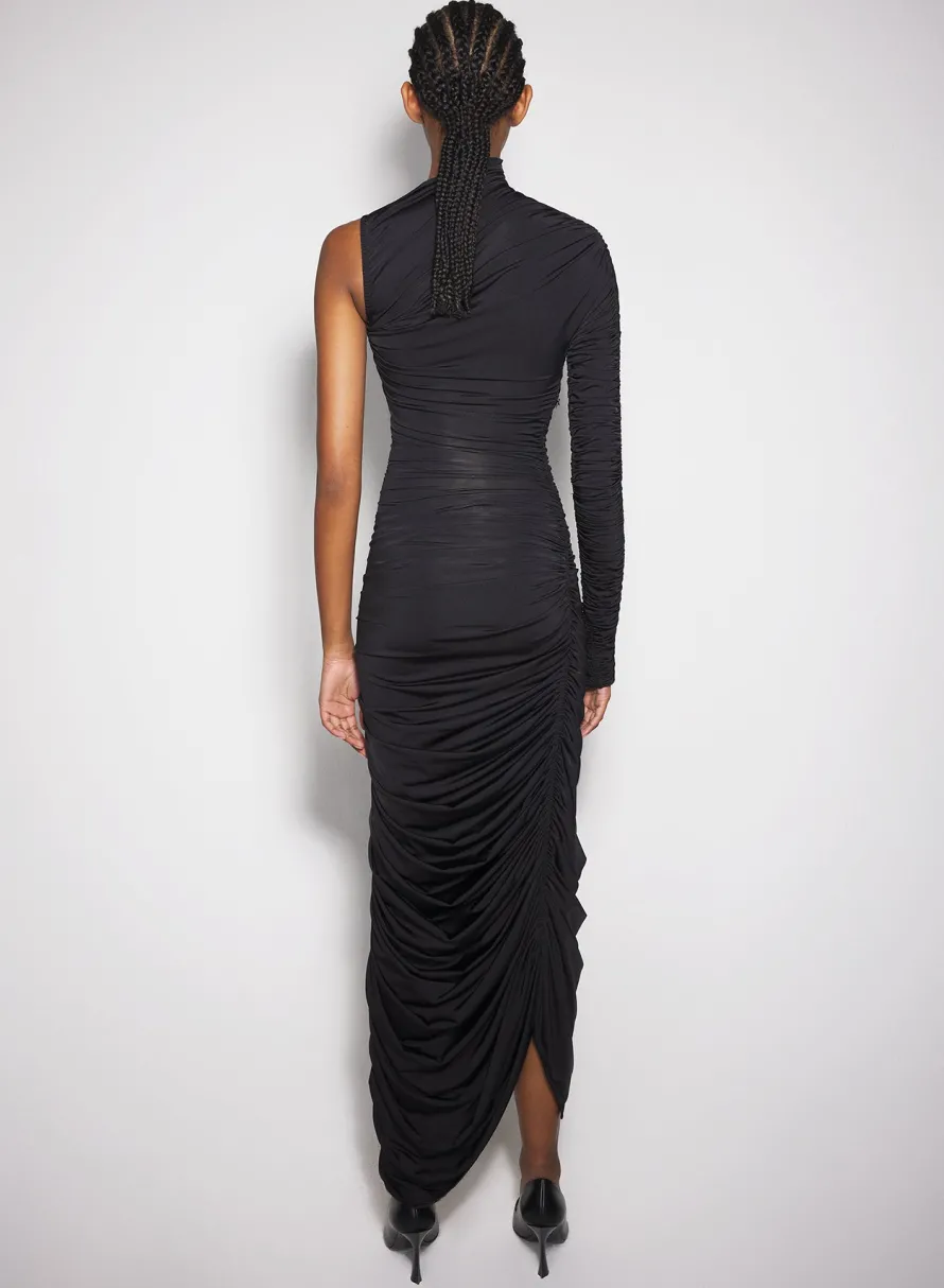 Women MUGLER black asymmetrical pierced ruched dress