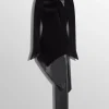 Women MUGLER black asymmetrical velvet dress with leather collar