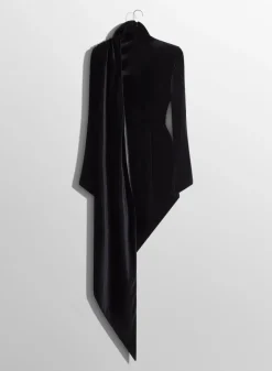 Women MUGLER black asymmetrical velvet dress with leather collar