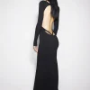 Women MUGLER black backless buckled crepe gown
