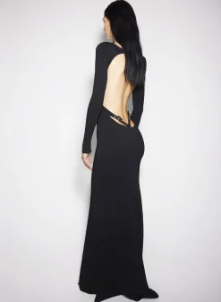 Women MUGLER black backless buckled crepe gown