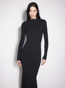 Women MUGLER black backless buckled crepe gown