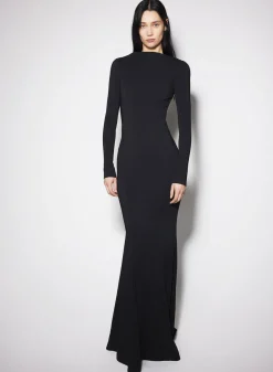 Women MUGLER black backless buckled crepe gown