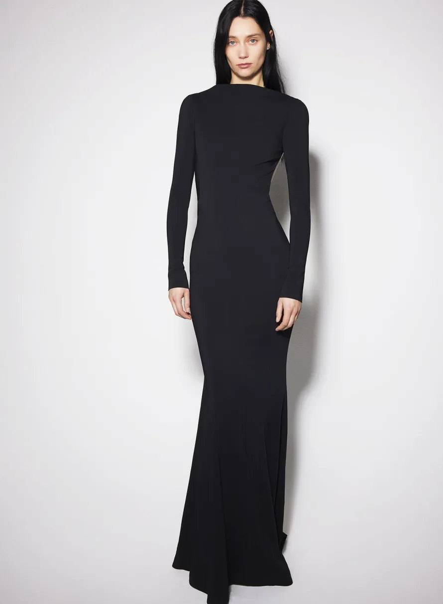 Women MUGLER black backless buckled crepe gown