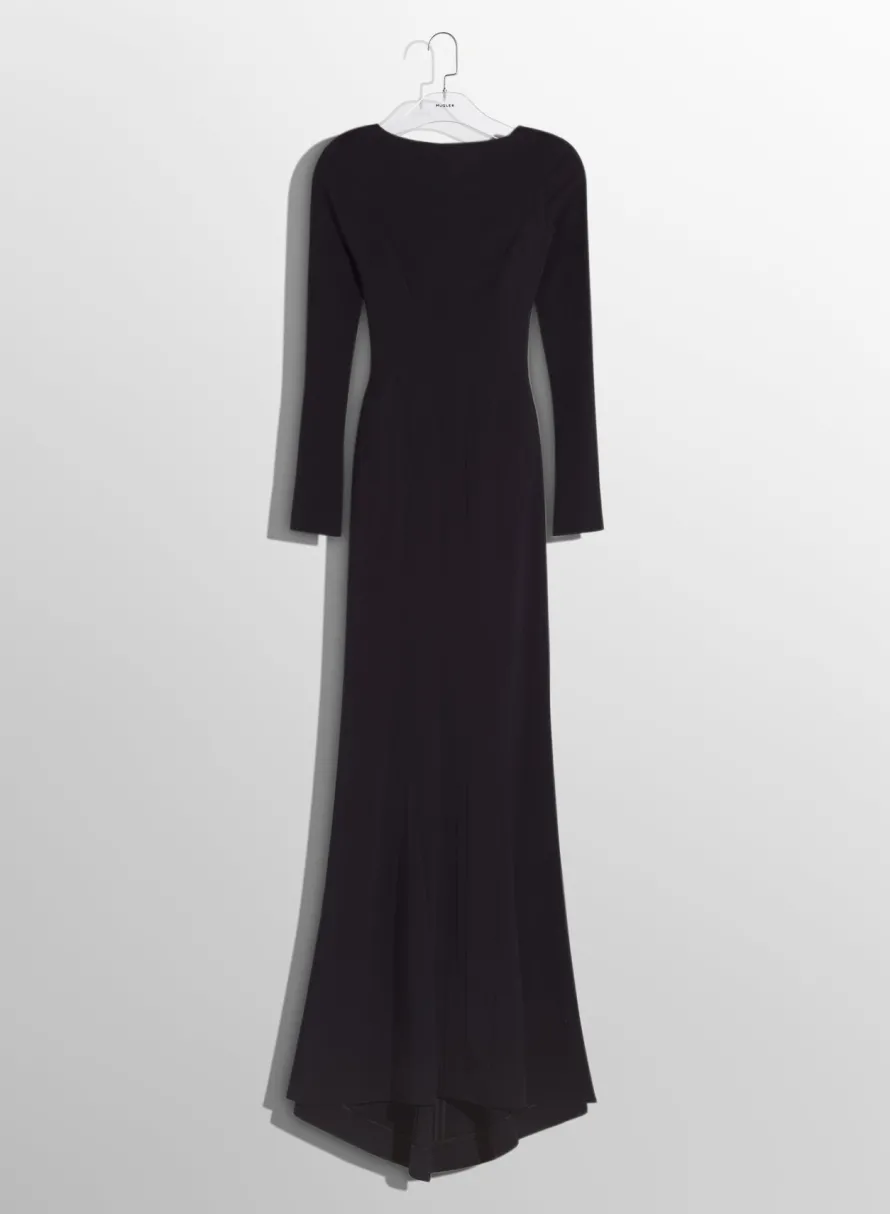 Women MUGLER black backless buckled crepe gown