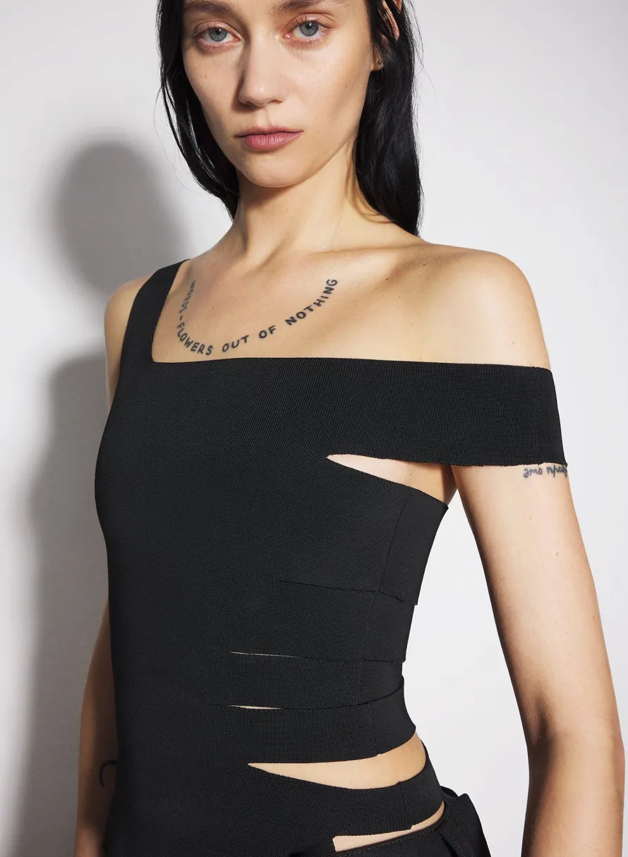 Women MUGLER black bandage knit top