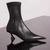 MUGLER black boned leather fang 55 ankle boots