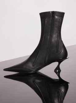 MUGLER black boned leather fang 55 ankle boots