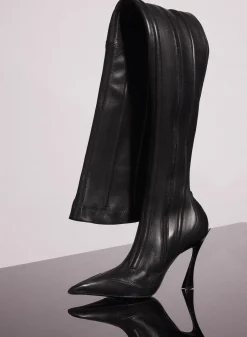 MUGLER black boned leather fang 95 thigh high boots