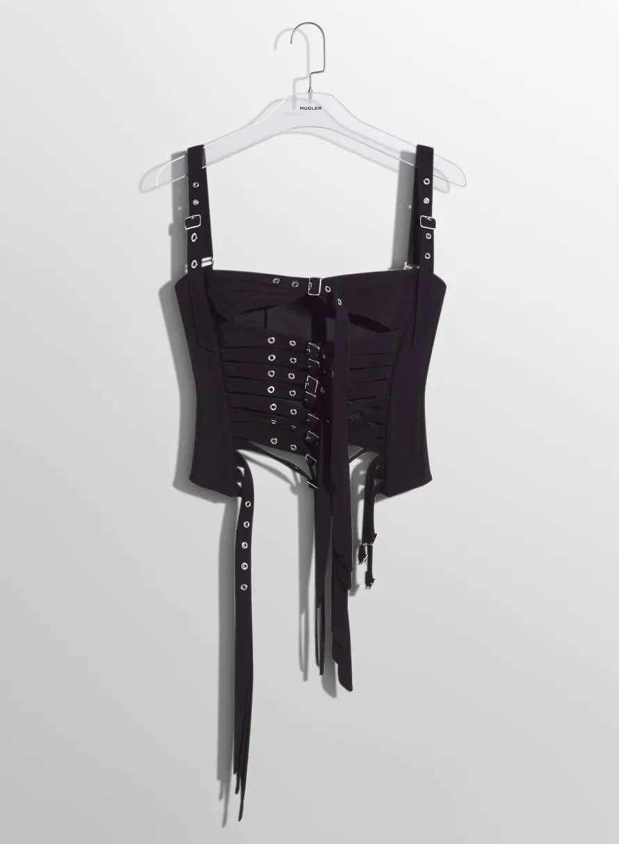 Women MUGLER black buckled corset top
