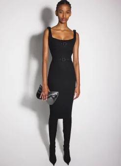 Women MUGLER black buckled denim dress