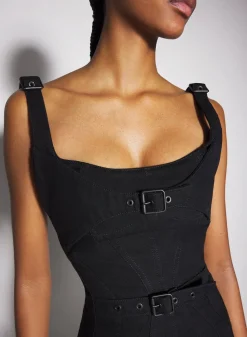 Women MUGLER black buckled denim dress