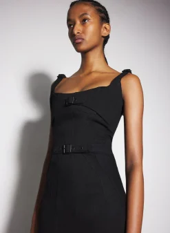 Women MUGLER black buckled denim dress
