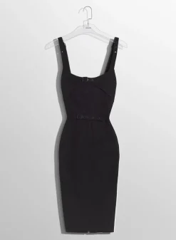 Women MUGLER black buckled denim dress
