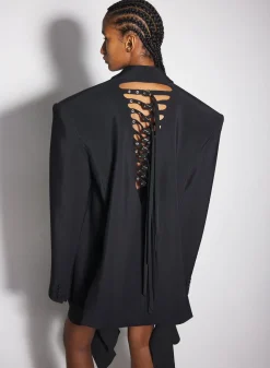Women MUGLER black buckled oversized jacket