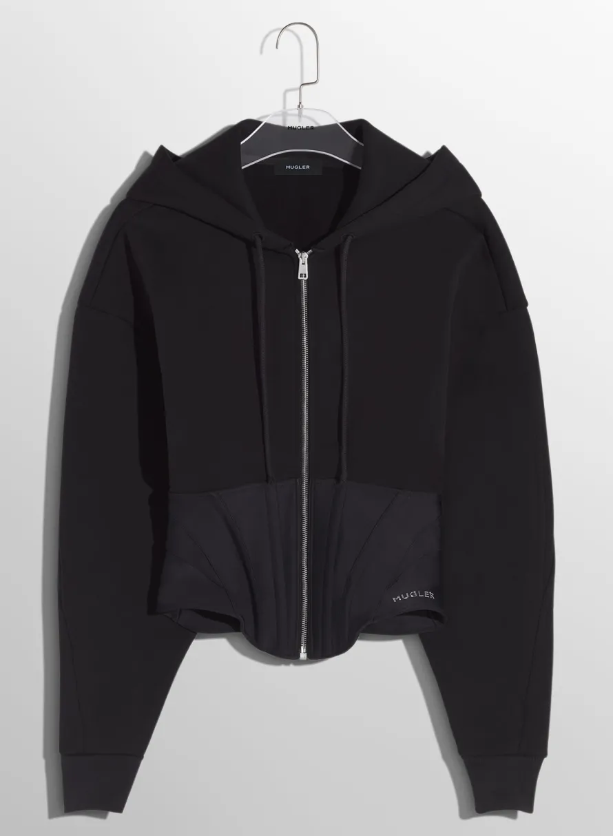 Women MUGLER black corseted hoodie