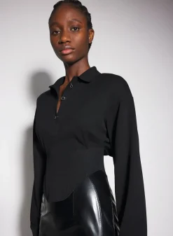 Women MUGLER black corseted polo