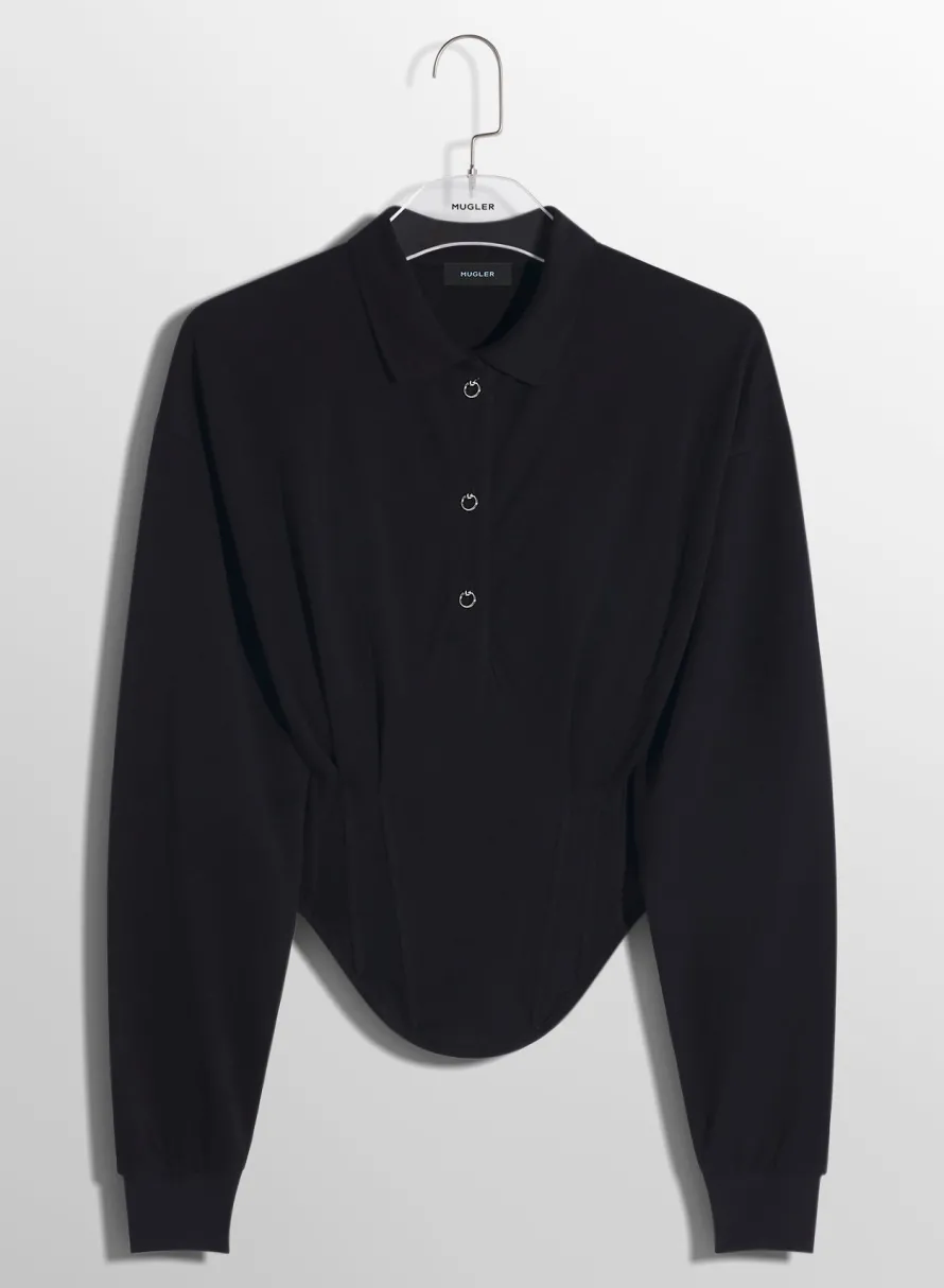 Women MUGLER black corseted polo