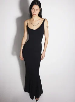 Women MUGLER black crepe gown with metallic detail