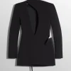 Women MUGLER black cut-out tailored dress with leather lapel