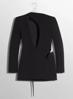 Women MUGLER black cut-out tailored dress with leather lapel