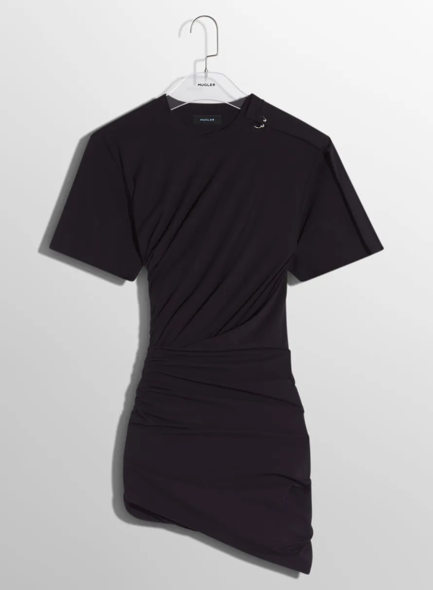 Women MUGLER black draped pierced day dress