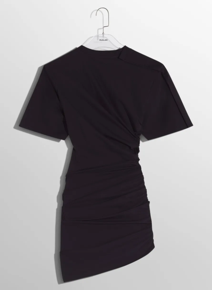 Women MUGLER black draped pierced day dress