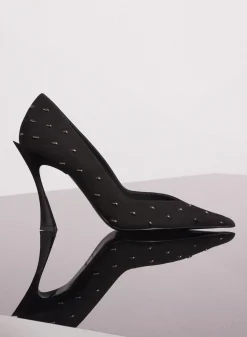 MUGLER black embellished leather fang 95 pump