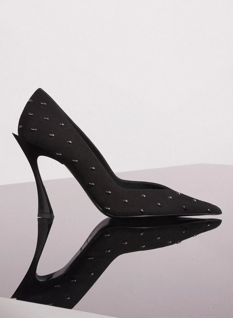 MUGLER black embellished leather fang 95 pump