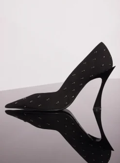 MUGLER black embellished leather fang 95 pump