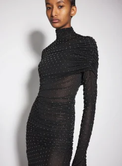 Women MUGLER black embellished ruched dress