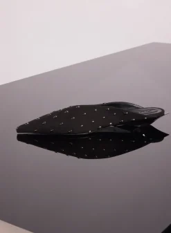 MUGLER black embellished suede fang flat mules