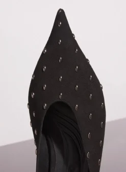 MUGLER black embellished suede fang flat mules