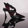 MUGLER black embossed crocodile buckled fang 95 mules