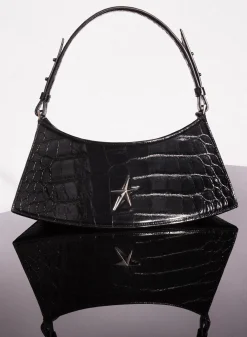 MUGLER black embossed crocodile zenith bag