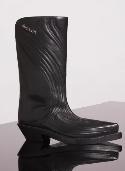 MUGLER black embossed leather santiag boots